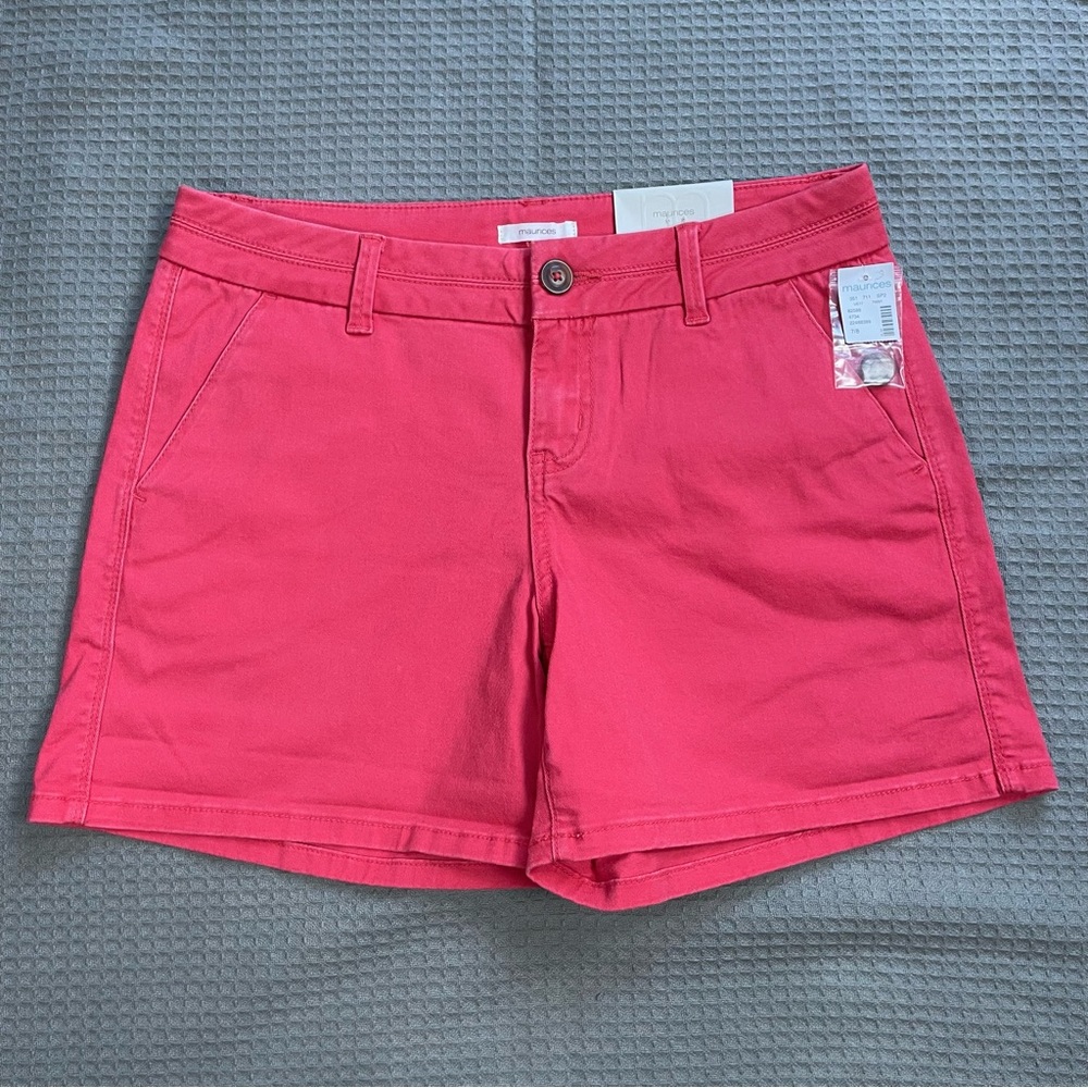 New Maurices Chino Shorts 7/8 Womens Cotton Stretch Deep Coral Pink